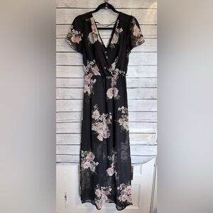 Maurices Black Maxi Dress with Pink Floral Print